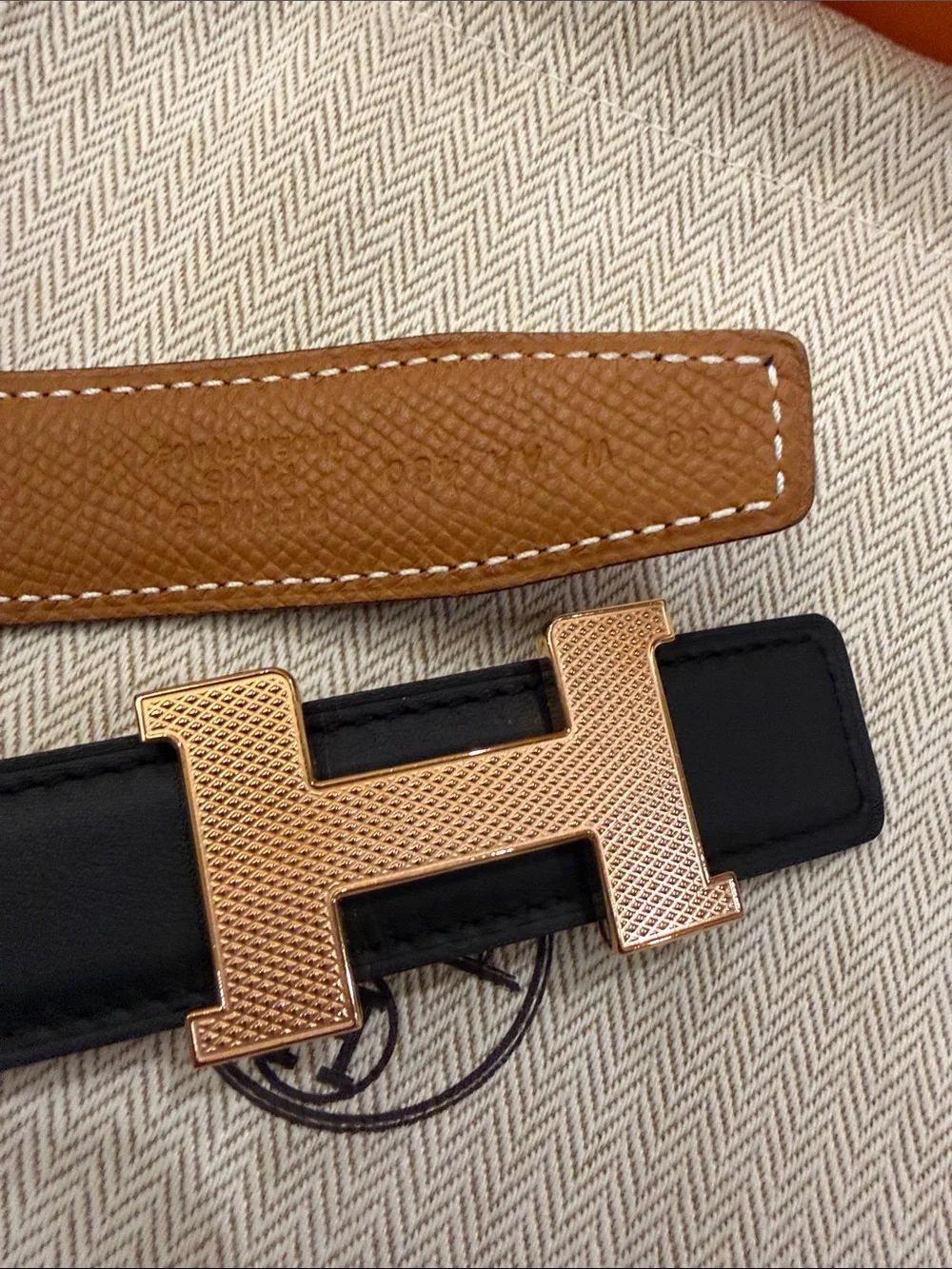 Hermès Black Leather Belt with Gold H Buckle